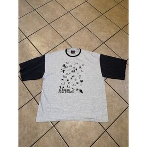 Vintage 90s Alaskan Paw Prints Animal Tracks Ringer T-Shirt XL